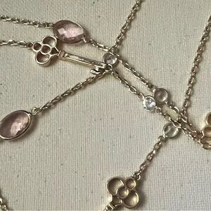 Gold-Tone Key & Crystal Charm Long Necklace – Blush Pink & Clear Beads